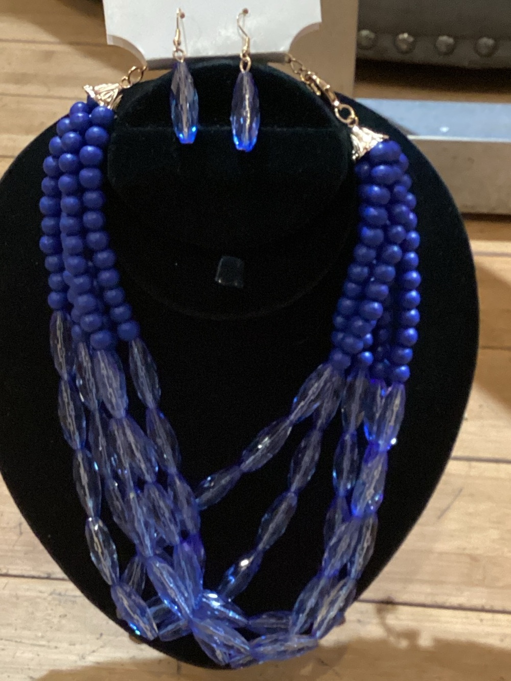 Elegant Blue Beaded Statement Necklace and Earrings Set